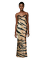KIZN Tiger Print Lace Trim Slip Evening Maxi Dress Satin Floor Length