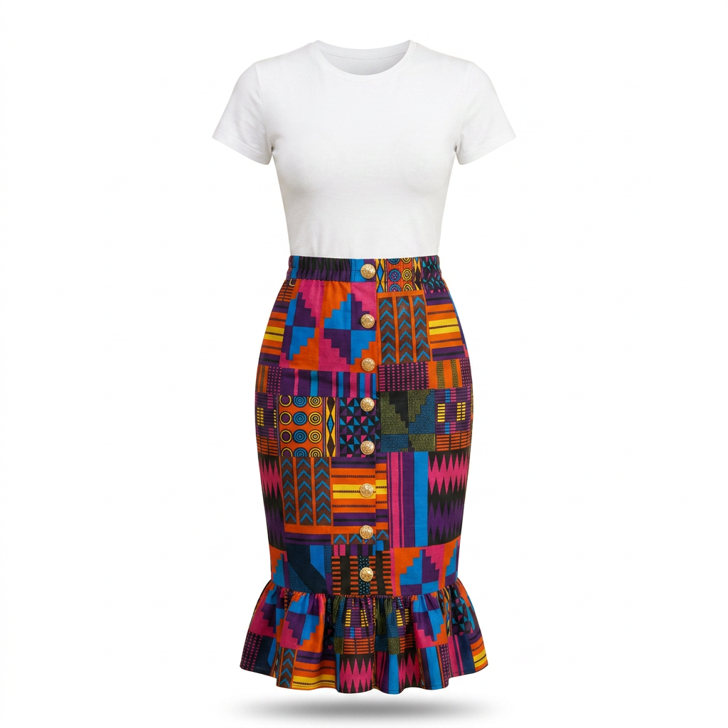 Nta Elastic-Waist Luxe Ankara Cotton Skirt - Effortless Sophistication