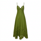 Green Monstera Embroidered Midi Dress