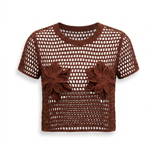 Bar III Women's Floral Crochet T-Shirt Hover Image