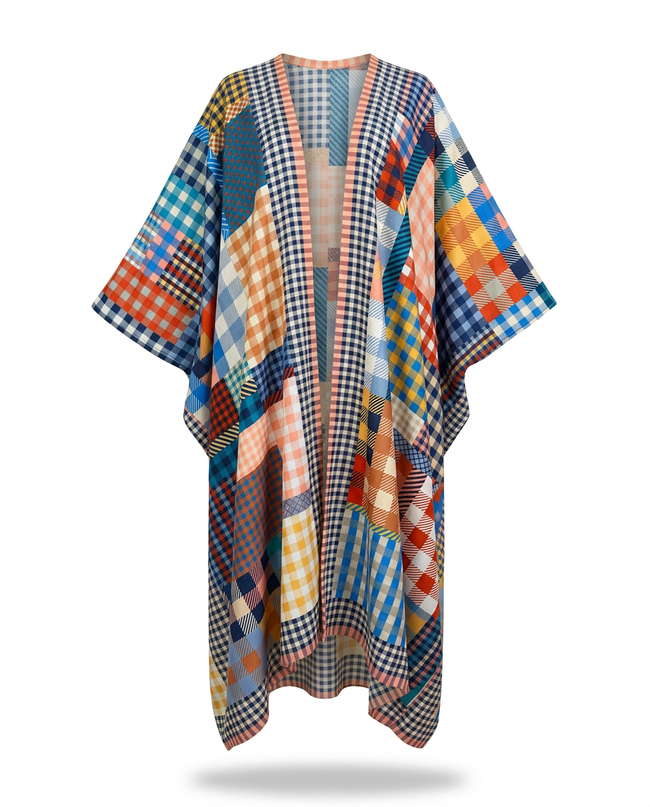 Vibrant Patchwork Kimono Maxi Dress Hover Image