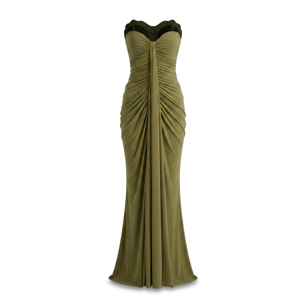 Ali Olive Sweetheart Ruched Wrap Maxi Dress