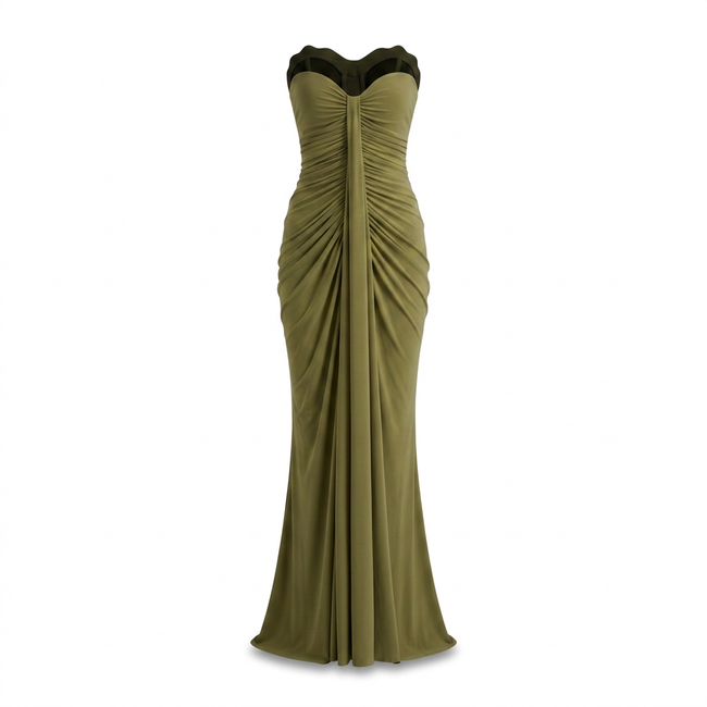 Ali Olive Sweetheart Ruched Wrap Maxi Dress Hover Image