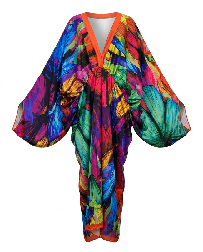 Vibrant Printed V-Neck Maxi Dress Hover Image