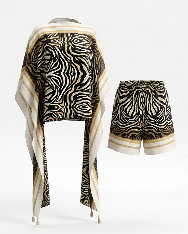 Audacious Zebra Print Kaftan Set Hover Image