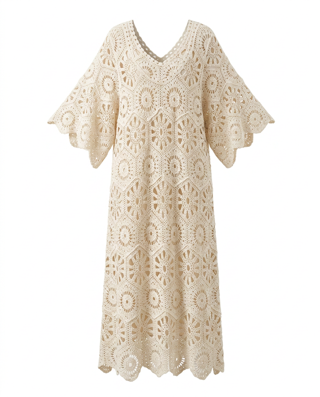Graceful Crochet Hollow Maxi Dress Hover Image
