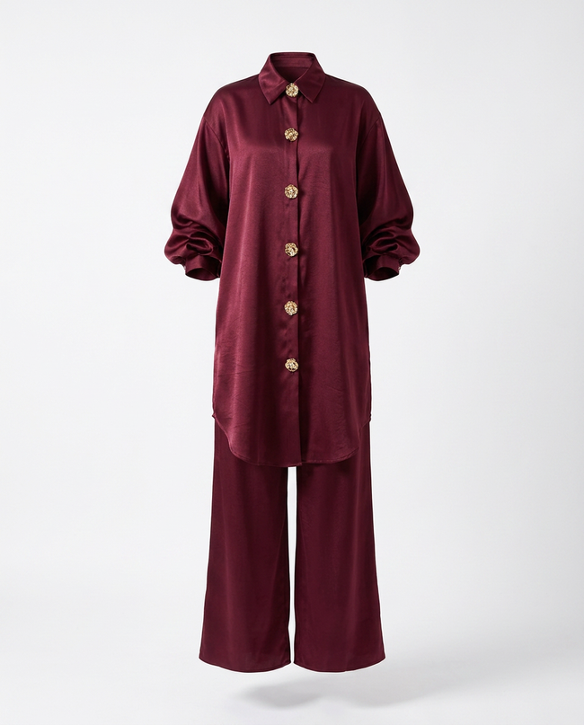 Elegant Loose Solid Two-Piece Set Hover Image