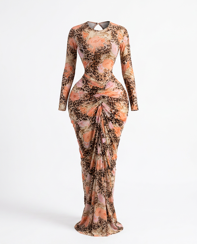 Vibrant Ruched Tie-Dye Maxi Dress Hover Image