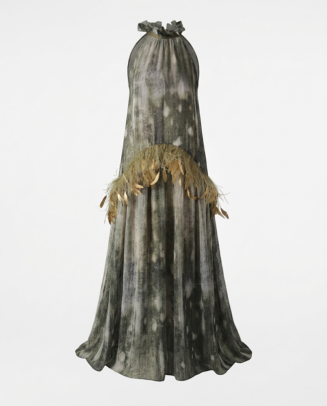 Wild Heart Feather Halter Maxi Dress Hover Image