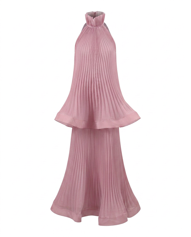 Sovereign Pleated Solid Maxi Dress Hover Image