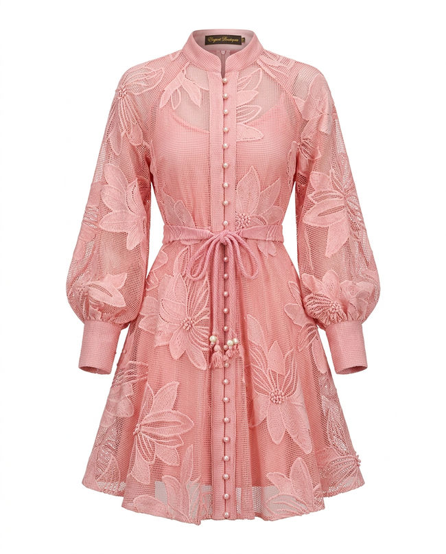 Graceful Floral Hollow A-Line Dress Hover Image