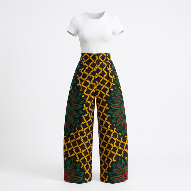 Uwa Ankara Cotton High-Waist Wide-Leg Trousers Hover Image