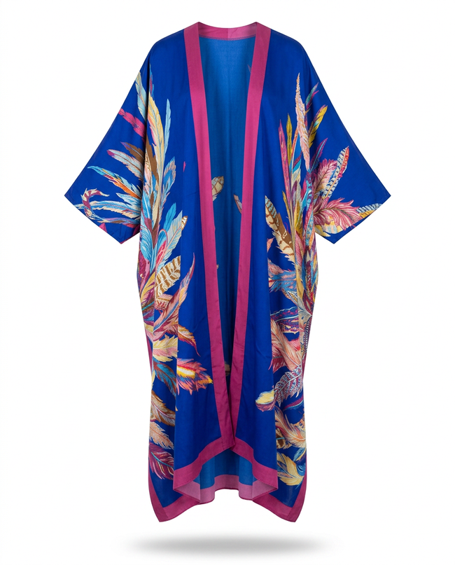 Vibrant Feather Print Kimono Hover Image