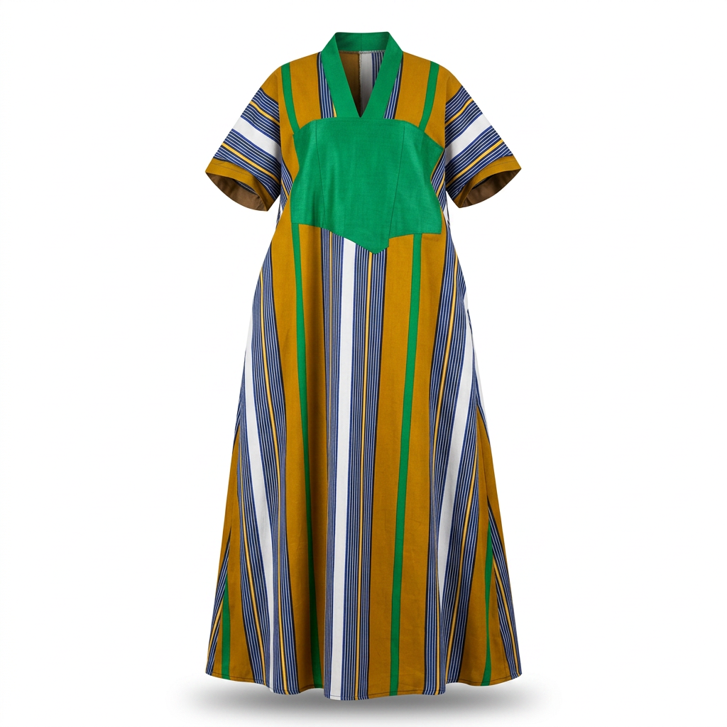 Oliaku Striped Bubu Dress with Aso Oke Embellishment