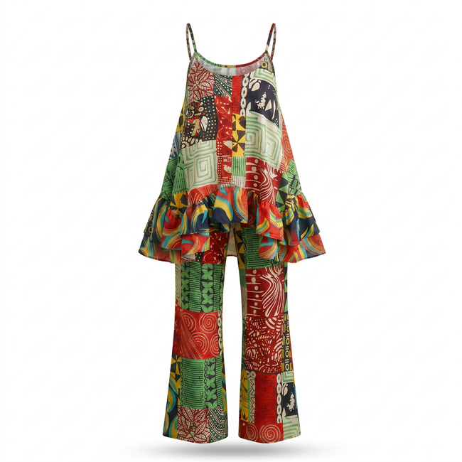 Nyanyi Ankara Faux Silk Tiered Camisole & Wide-Leg Trouser Set Hover Image