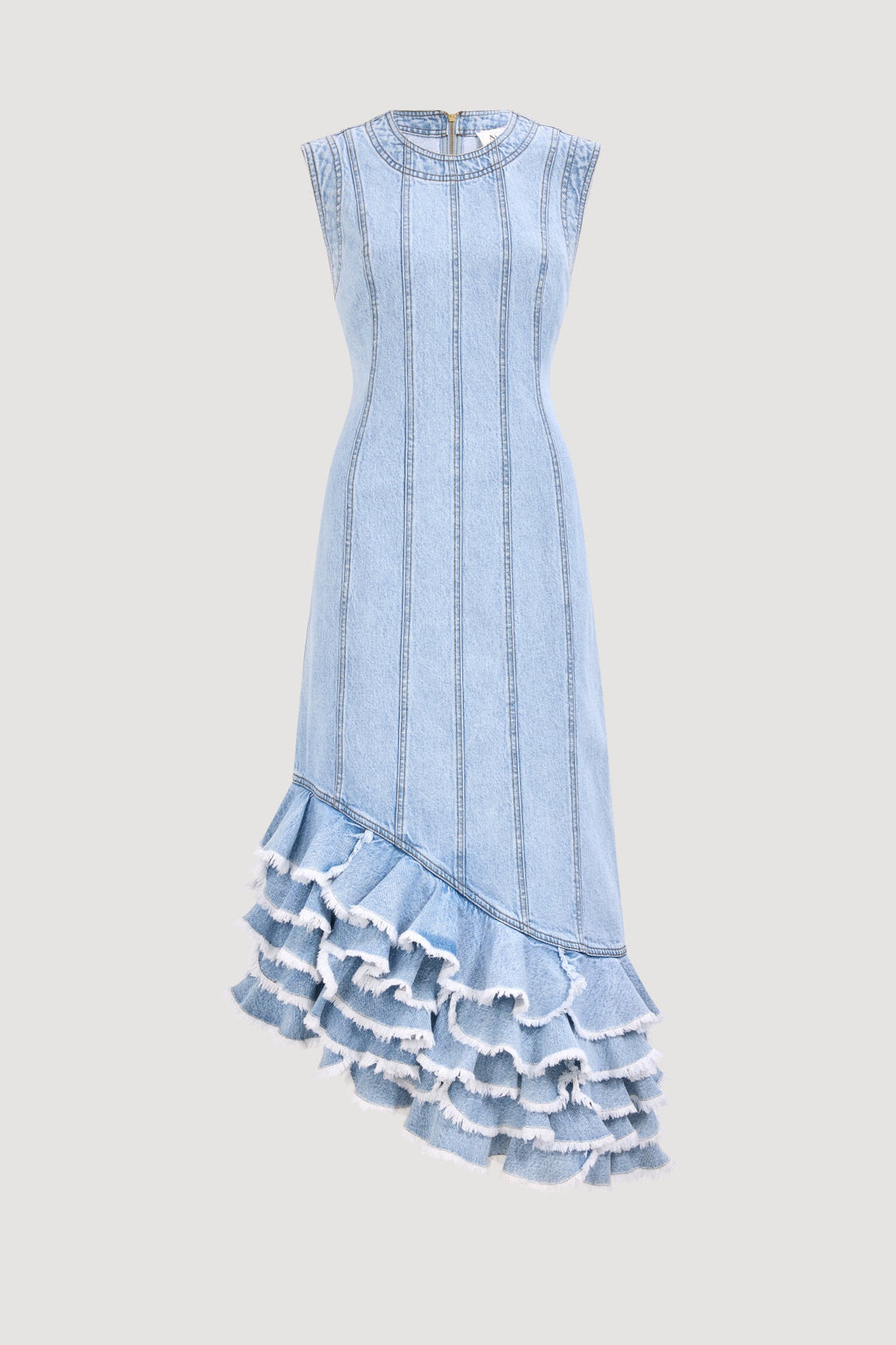 Tia Ruffle Denim Midi Dress