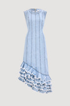 Tia Ruffle Denim Midi Dress