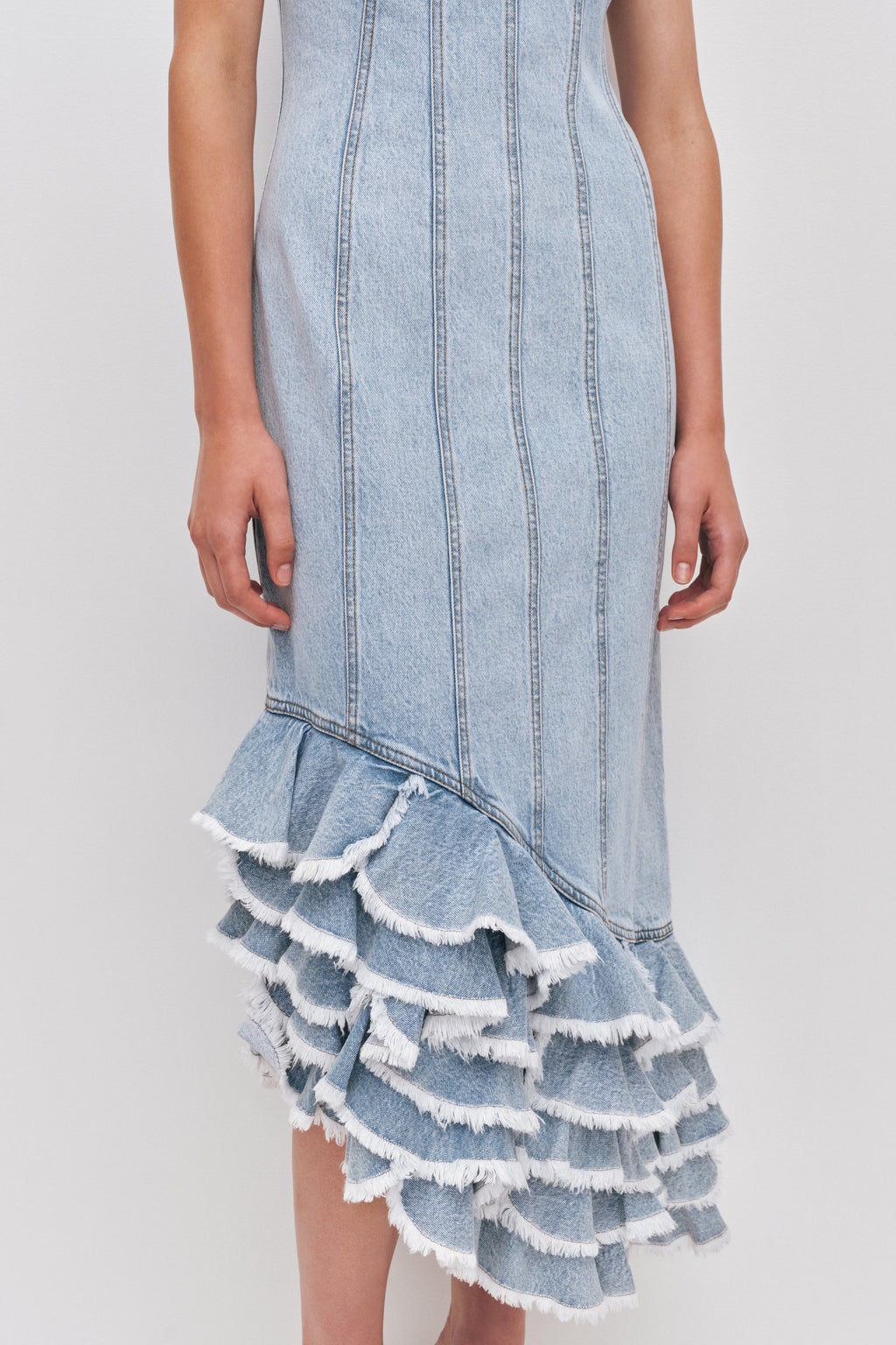 Tia Ruffle Denim Midi Dress