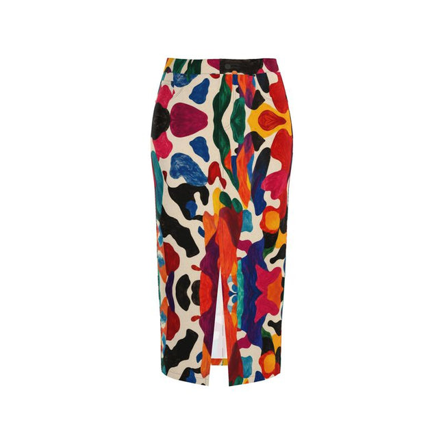 Vibrant Printed Split Denim Printed Skirt Hover Image