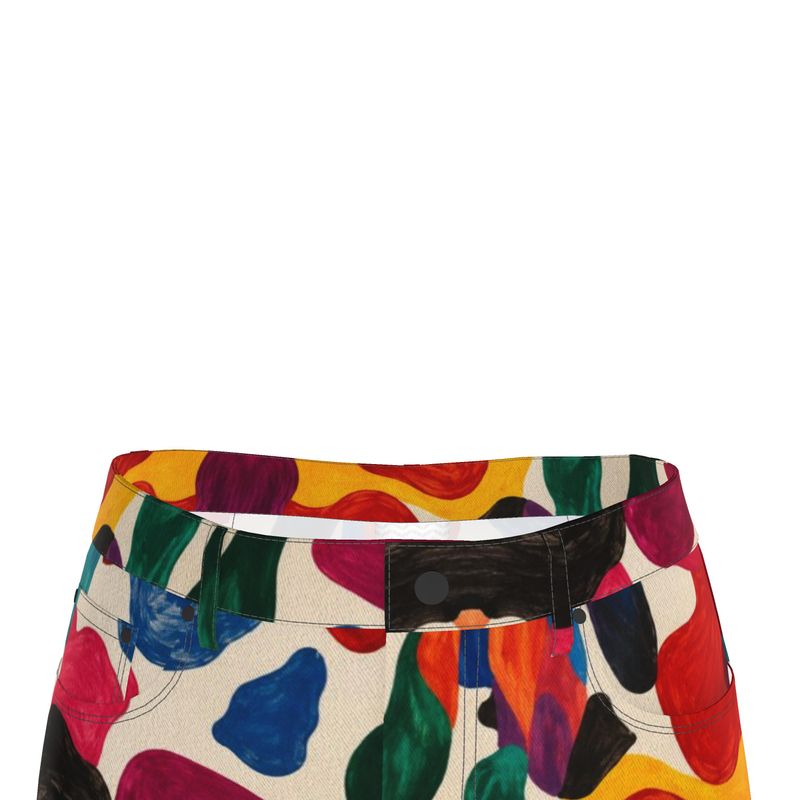 Vibrant Printed Split Denim Printed Skirt