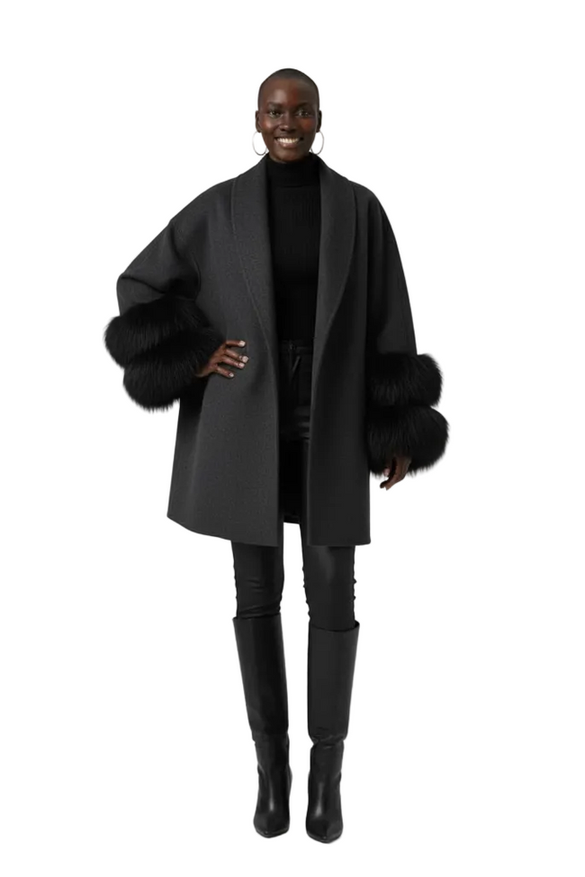 [PRE-ORDER]  Luxe Fur-Cuff Wrap Coat Hover Image