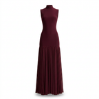 Gigi Burgundy High-Neck Maxi Dress With Drop-Waist And Sheer Skirt