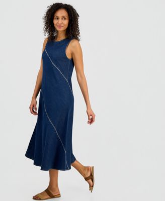 Women's Asymmetrical Denim Midi Dress