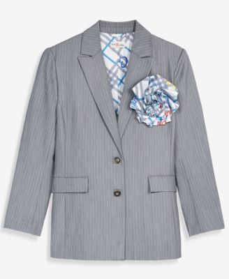 Women's Flower Pin Pinstripe Blazer, Macy's Exclusive-Molly Rogers Capsule Collection