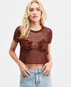 Bar III Women's Floral Crochet T-Shirt