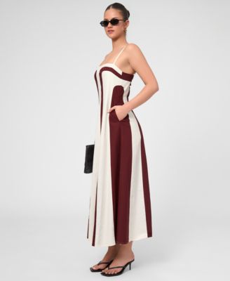 RACHEL Rachel Roy Women's Eleni Linen Stripe Square Neck Maxi Dress