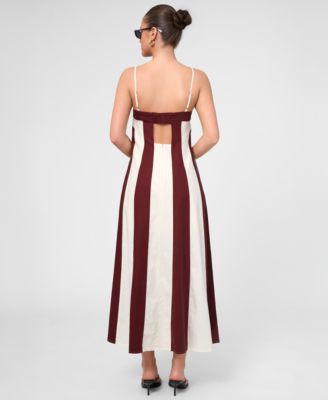 RACHEL Rachel Roy Women's Eleni Linen Stripe Square Neck Maxi Dress