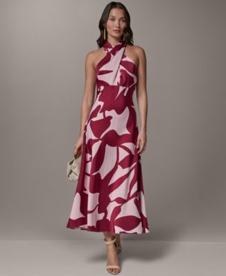 Donna Karan New York Women's Halter Neck Printed Satin A-Line Dress