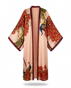 Vibrant Peacock Print Maxi Kimono