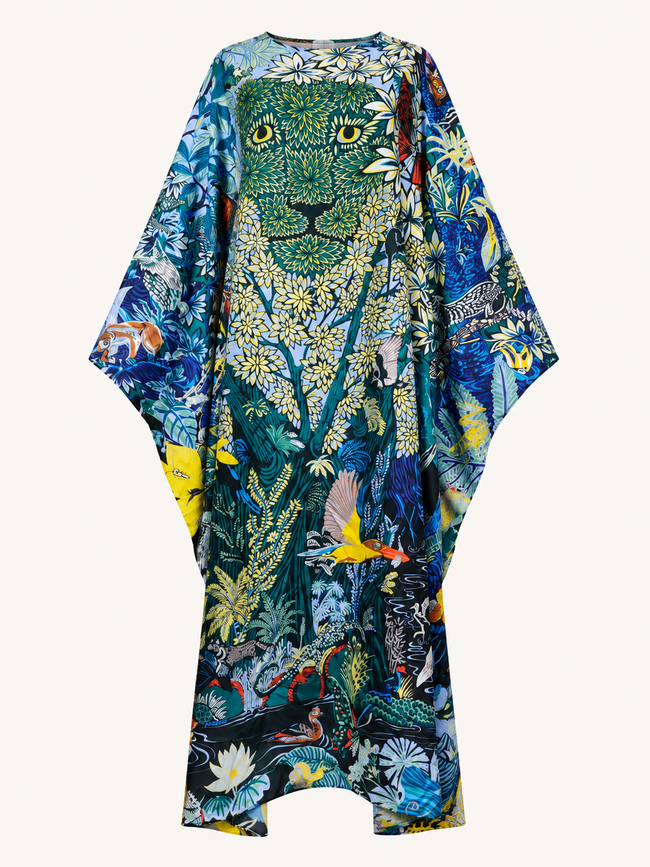 Limitless Twill Silk Printed Kaftan Hover Image