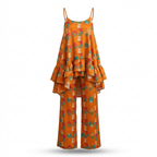 Imenne Ankara Faux Silk Tiered Camisole & Wide-Leg Trouser Set