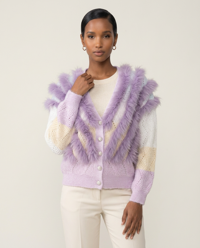 Lavender Plume Knit Cardigan Hover Image