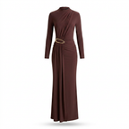 Zadie Brown High-Neck Maxi Dress With Gathered-Detail
