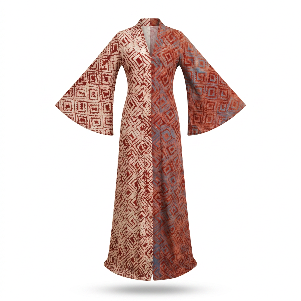Ijenu Two-Tone Adire A-Line Dress with Bell Sleeves