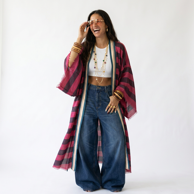 Adventurous Striped Boho Kimono Hover Image