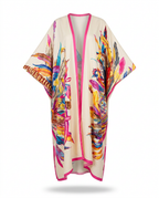 Vibrant Feather Print Kimono