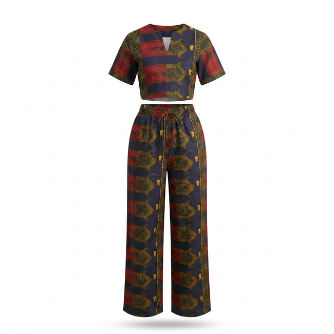 Ndemgbu Ankara Cotton Relaxed Palazzo Set - Elevated Comfort Hover Image