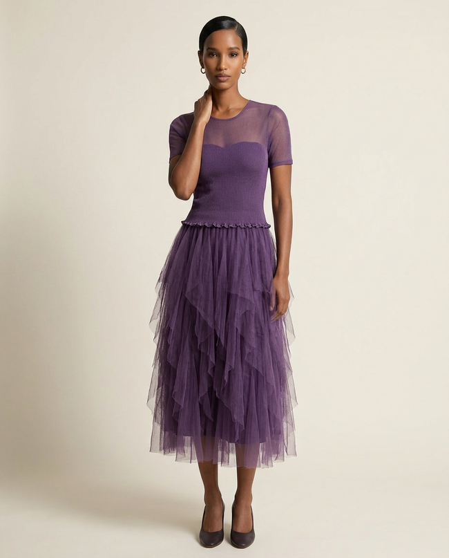 The Plum Contraste Tulle Dress Hover Image