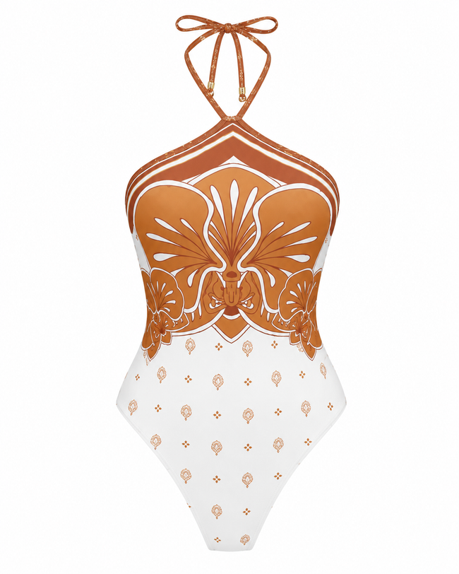 Audacious Floral Halter One-Piece Swimsuit Hover Image