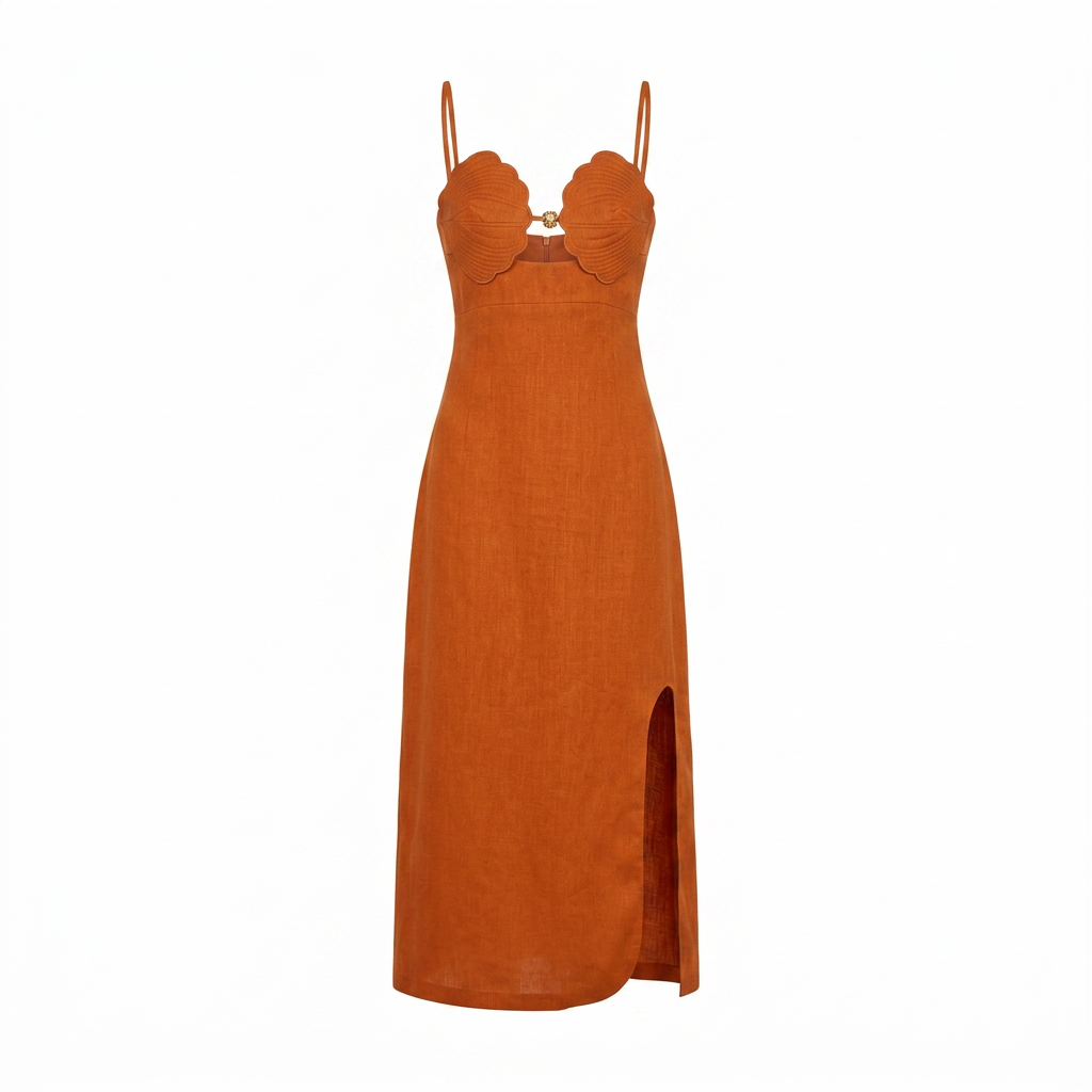 Terra Cotta 3d Shells Sleeveless Midi Dress