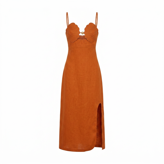 Terra Cotta 3d Shells Sleeveless Midi Dress Hover Image