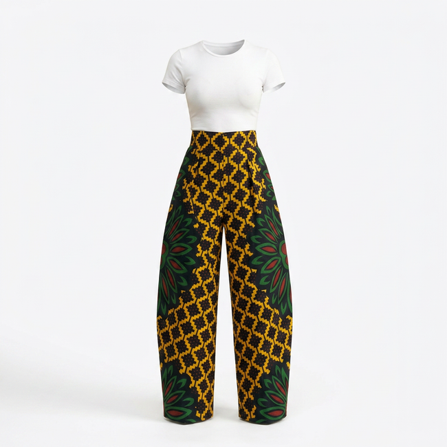 Uwa Ankara Cotton High-Waist Wide-Leg Trousers Hover Image
