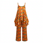 Imenne Ankara Faux Silk Tiered Camisole & Wide-Leg Trouser Set