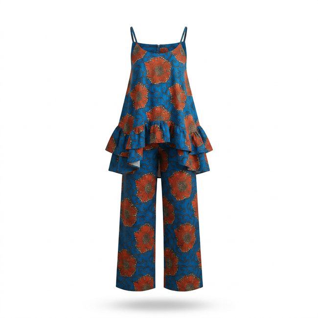Osundu Ankara Faux Silk Tiered Camisole & Wide-Leg Trouser Set Hover Image