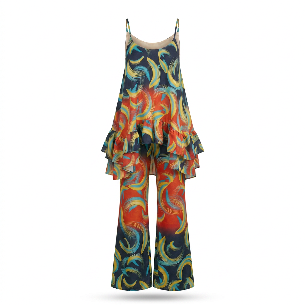 Opi Ankara Faux Silk Tiered Camisole & Wide-Leg Trouser Set