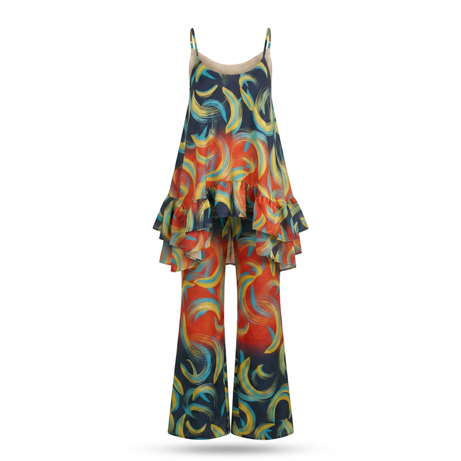 Opi Ankara Faux Silk Tiered Camisole & Wide-Leg Trouser Set Hover Image